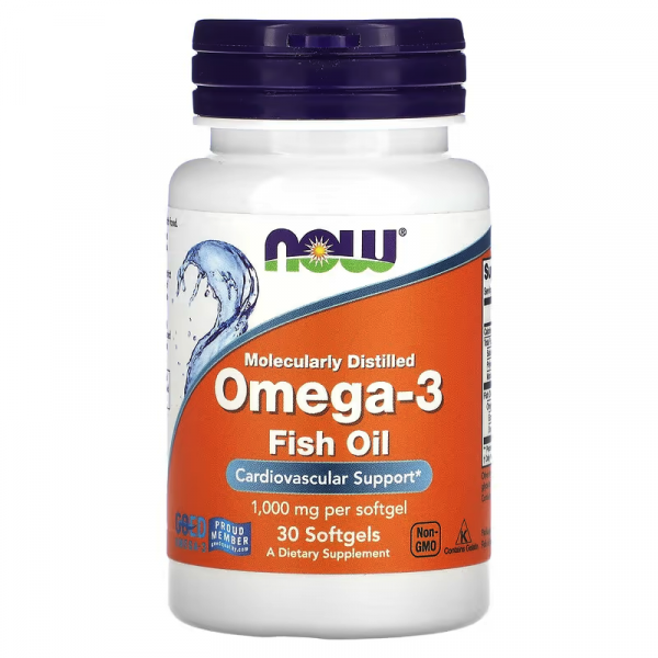 Омега-3 рыбий жир, Omega-3, Now Foods, молекулярно дистиллированный, 30 капсул  - Фото 1