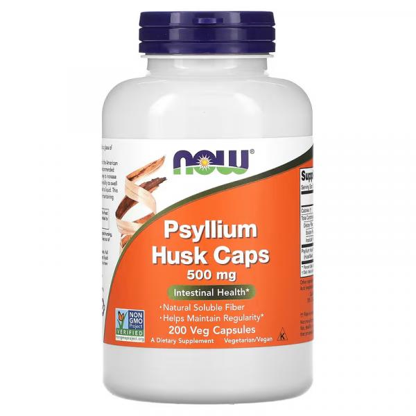 Подорожник в капсулах, Psyllium Hush Caps, NOW Foods, 500 мг, 200 растительных капсул - Фото 1
