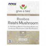 Чай с грибами ройбуш и рейши, без кофеина, Rooibos Reishi Mushroom Tea, Caffeine Free, NOW Foods, 24 чайных пакетика, 48 г - Фото миниатюра 1