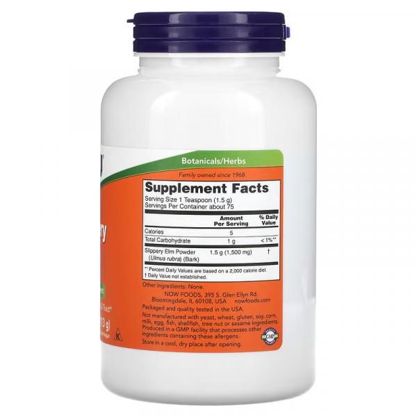 Красный вяз, порошок, Slippery Elm Powder, NOW Foods, 113 г - Фото 2