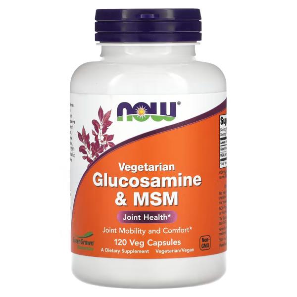 Вегетарианский глюкозамин и МСМ, Vegetarian Glucosamine & MSM, NOW Foods, 120 растительных капсул - Фото 1