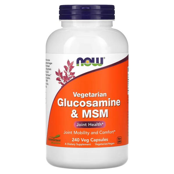 Вегетарианский глюкозамин и МСМ, Vegetarian Glucosamine & MSM, NOW Foods, 240 растительных капсул - Фото 1