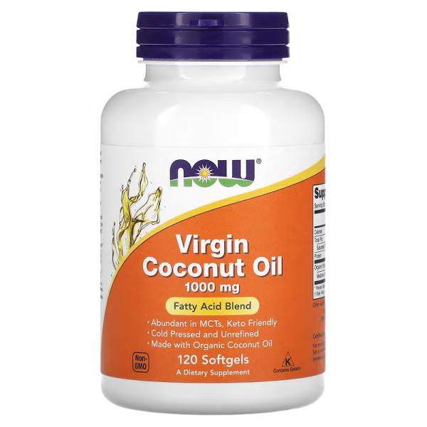 Кокосовое масло первого отжима, Virgin Coconut Oil, NOW Foods, 1000 мг, 120 мягких таблеток - Фото 1