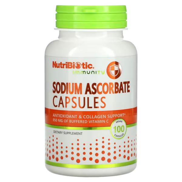 Аскорбат натрия, Sodium Ascorbate, NutriBiotic, Immunity, 100 веганских капсул - Фото 1