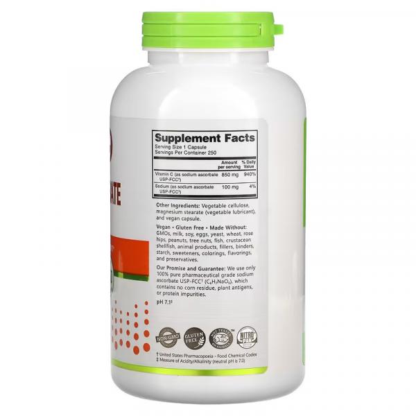 Аскорбат натрію, Sodium Ascorbate, NutriBiotic, Immunity, 250 веганських капсул - Фото 2