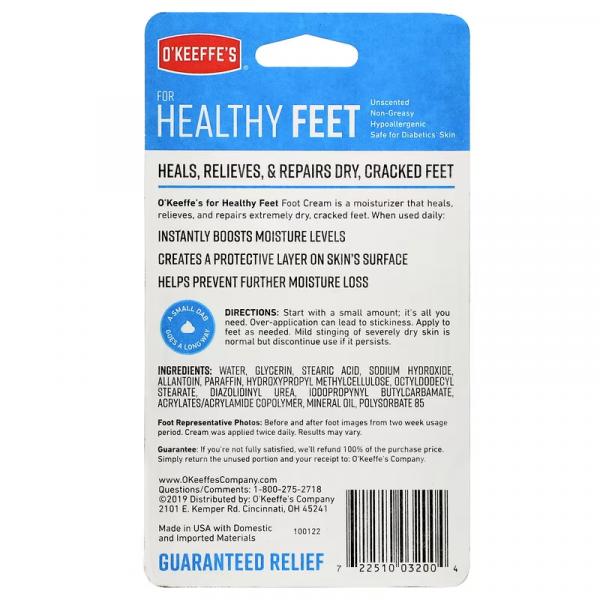 Крем для здоровья ног, For Healthy Feet Foot Cream, O'Keeffe's, 91 г (3,2 унции) - Фото 3