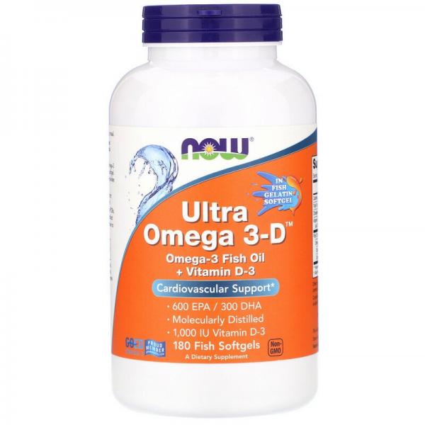 Омега 3-Д Ультра, Omega 3-D, 600 EPA/300 DHA Now Foods, 180 гелевых капсул  - Фото 1