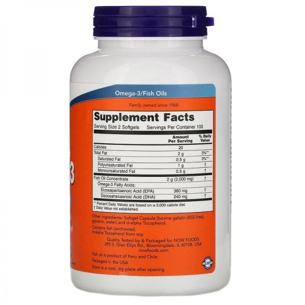 Омега 3, поддержка сердца, Omega-3, Now Foods, 180 EPA/120 DHA, 200 капсул - Фото 2