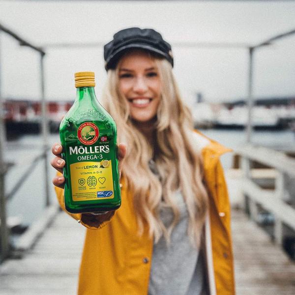 Жидкий рыбий жир (Омега 3) с печени трески c витаминами А, Е, Д3, лимонный вкус, Omega-3 Cod Liver with vitamins A, E,  D3 Fruit, Mollers Tran Norweski, 250 мл - Фото 8