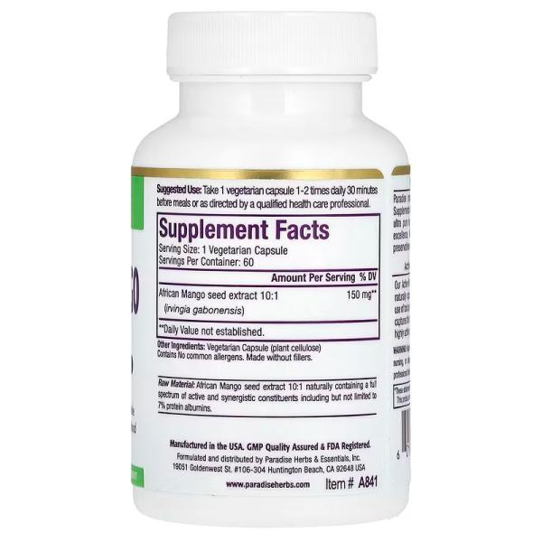 Екстракт ірвінгії габонської, African Mango Extract, Paradise Herbs, 150 мг, 60 вегетаріанських капсул - Фото 2