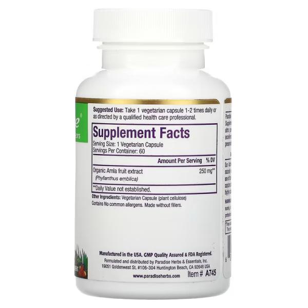 Амла, Amla, Paradise Herbs, 60 вегетарианских капсул - Фото 2