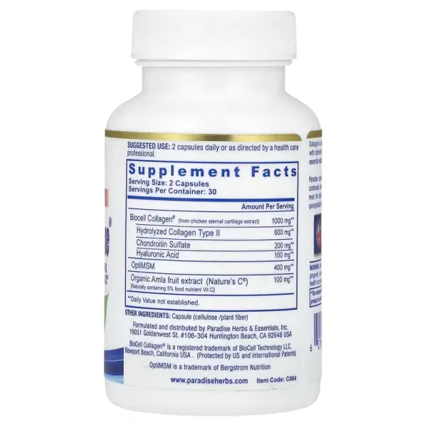 Collagen Extreme с коллагеном BioCell, OptiMSM и натуральным витамином C, Paradise Herbs, 60 капсул - Фото 2