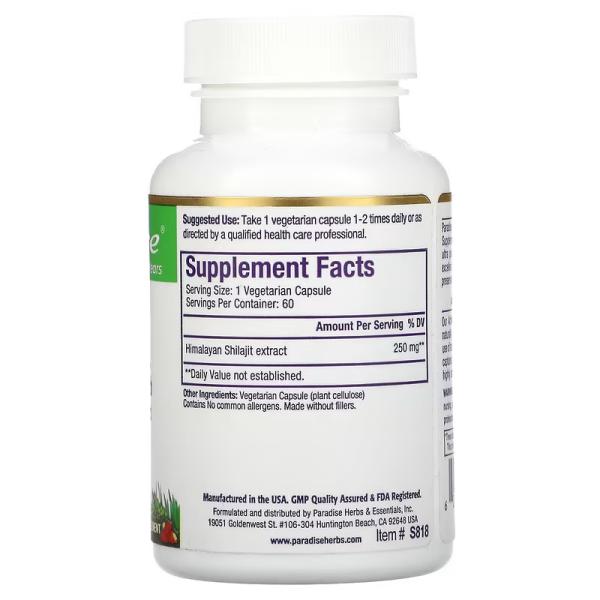 Мумие, Shilajit, Paradise Herbs, 60 вегетарианских капсул - Фото 2