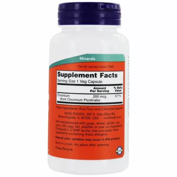 Хром пиколинат, Chromium Picolinate, Now Foods, 200 мкг, 100 вегетарианских капсул - Фото 2