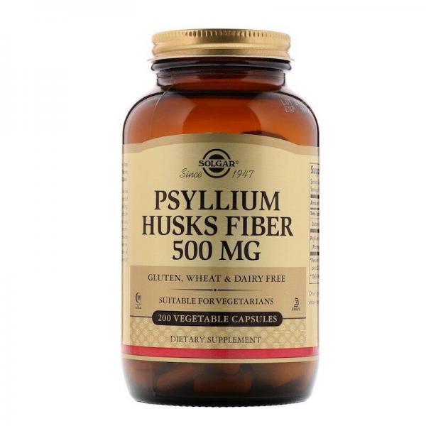 Подорожник, Psyllium Husks Fiber, Solgar, 500 мг, 200 вегетарианских капсул - Фото 1