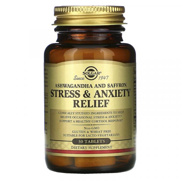 Препарат для снятия стресса и тревоги, ашваганда и шафран, Stress & Anxiety Relief, Ashwagandha And Saffron, Solgar, 30 таблеток - Фото 2