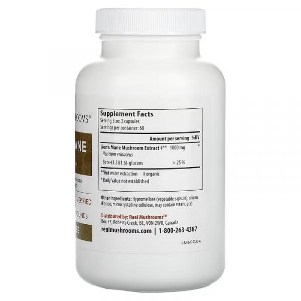 Ежовик гребенчатый, Lion's Mane Cognition, Real Mushrooms, 120 капсул - Фото 2