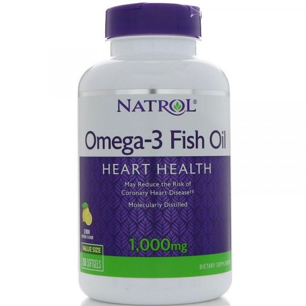 Рыбий жир, вкус лимона, Omega-3 Fish oil, Natrol, 1000 мг, 150 капсул  - Фото 1