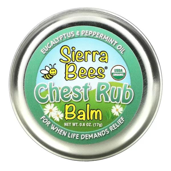 Бальзам для втирания в грудь, эвкалипт и перечная мята, Chest Rub Balm Eucalyptus Peppermint, Sierra Bees, 17 г - Фото 1