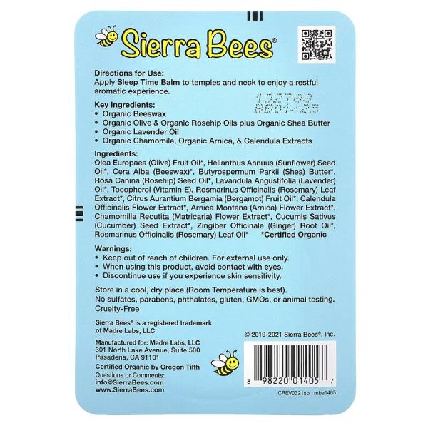 Бальзам для спокійного сну, лаванда та ромашка, Sleep Time Balm Stick Lavender Chamomile, Sierra Bees, 17 г - Фото 4