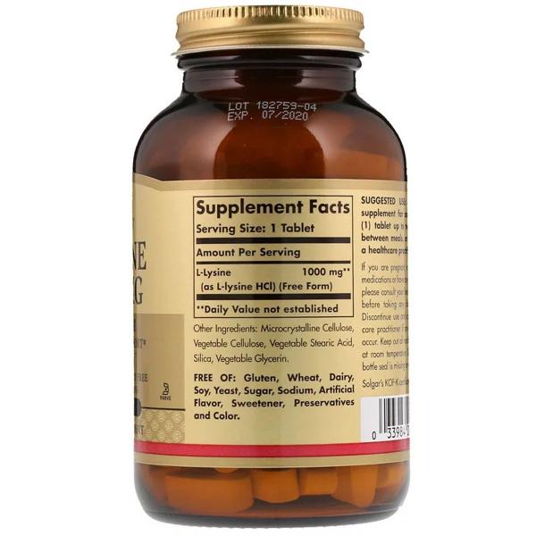 L-Лізин, L-Lysine, Solgar, 1000 мг, 50 вегетаріанських капсул - Фото 2