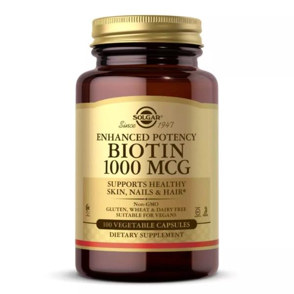 Биотин (В7), Biotin, Solgar, 1000 мкг, 100 вегетарианских капсул - Фото 1