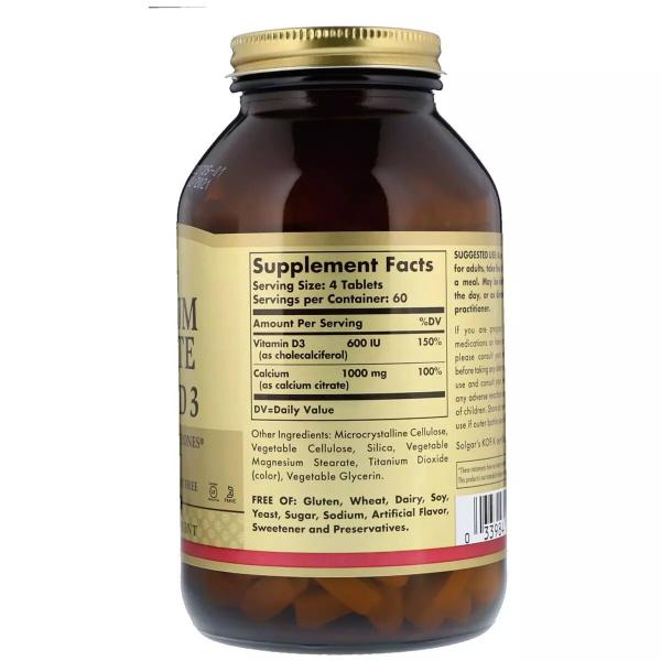 Цитрат Кальція + Вітамін D3, Calcium Citrate with Vitamin D3, Solgar, 240 таблеток - Фото 2
