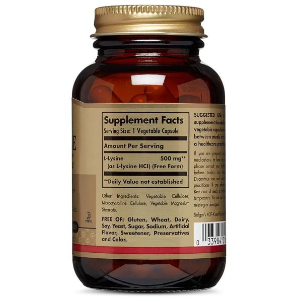 L-Лизин, L-Lysine, Solgar, 500 мг, 50 вегетарианских капсул - Фото 2