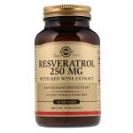 Ресвератрол з Екстрактом Червоного Вина, Resveratrol with red Wine Extract, Solgar, 250мг, 60 капсул - Фото миниатюра 1