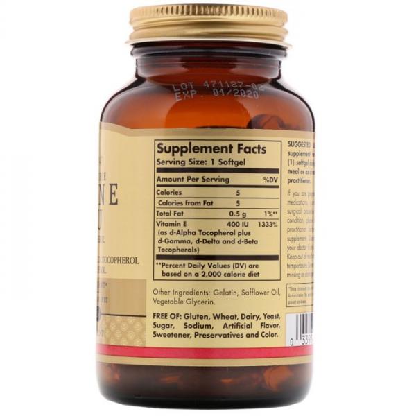  Витамин Е 400 IU, Solgar, 100 желатиновых капсул - Фото 2