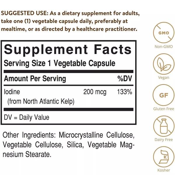 Ламинария, Водоросли Североатлантические, North Atlantic Kelp, Solgar, 100 вегетарианских капсул - Фото 2