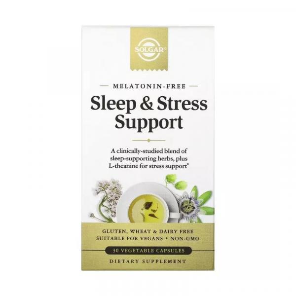 Поддержка сна и борьбы со стрессом, Sleep & Stress Support, Solgar, 30 вегетарианских капсул - Фото 1