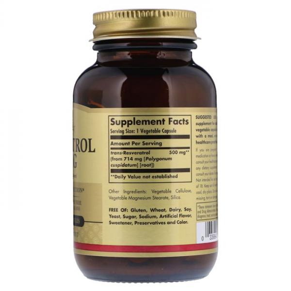 Ресвератрол, Resveratrol, Solgar, 500 мг, 30 гелевих капсул  - Фото 2