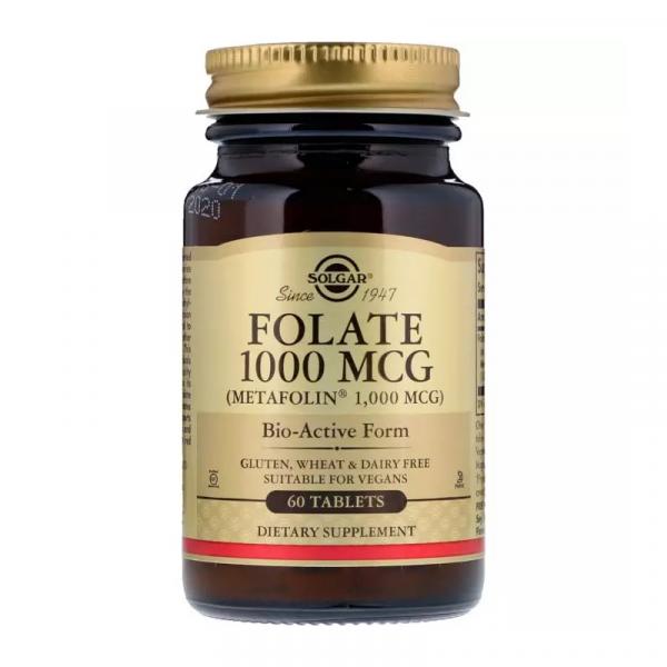 Фолиевая кислота (В9), Метафолин, Folate as Metafolin, Solgar, 1000 мкг, 60 таблеток - Фото 1