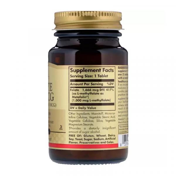 Фолиевая кислота (В9), Метафолин, Folate as Metafolin, Solgar, 1000 мкг, 60 таблеток - Фото 2
