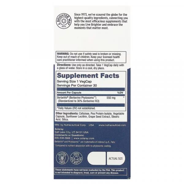 Берберин і фітосома, Berberine Phytosome, Solaray, 30 рослинних капсул - Фото 3
