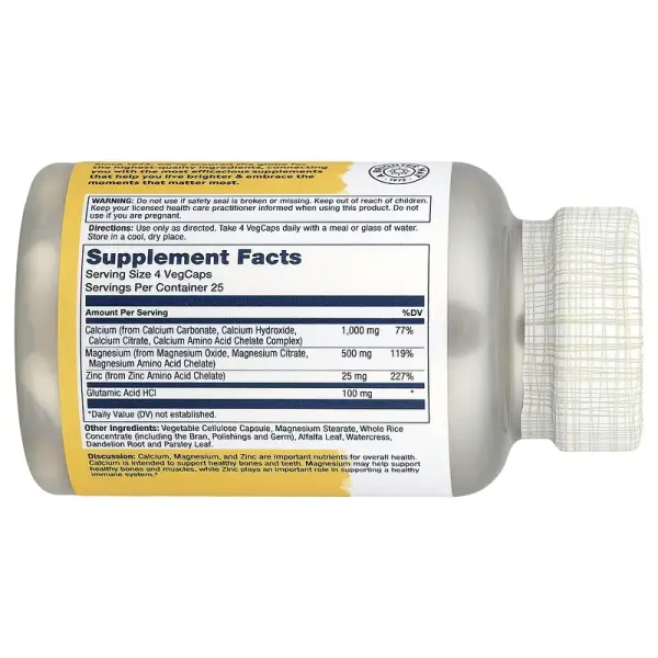 Кальций, магний и цинк, Calcium, Magnesium, Zinc, Solaray, 100 капсул - Фото 2