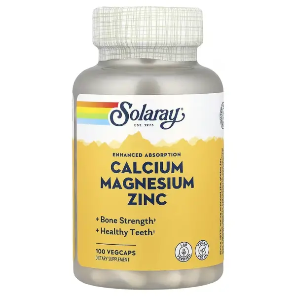 Кальций, магний и цинк, Calcium, Magnesium, Zinc, Solaray, 100 капсул - Фото 1