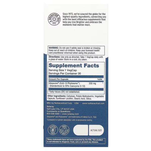 Фитосома коэнзима Q10, CoQ-10 Phytosome, Solaray, 30 растительных капсул - Фото 3
