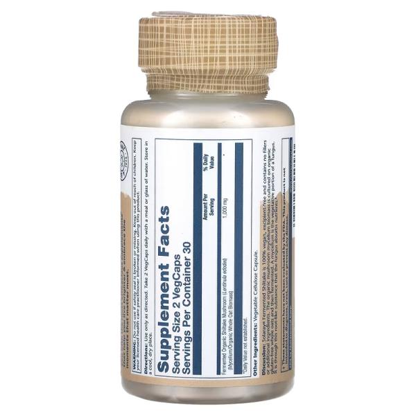 Ферментированные грибы шиитаке, Fermented Shiitake Mushrooms, Solaray, 1000 мг, 60 растительных капсул (500 мг в 1 капсуле) - Фото 2