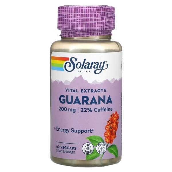 Экстракт семян гуараны, Vital Extracts Guarana, Solaray, 200 мг, 60 растительных капсул - Фото 1