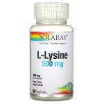 L-лизин, L-Lysine, Solaray, 500 мг, 60 вегетарианских капсул - Фото миниатюра 1