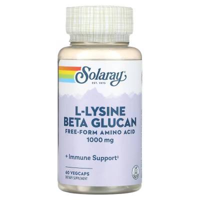 L-лизин с бета-глюканом, L-Lysine Beta Glucan, Solaray, 1000 мг, 60 растительных капсул (500 мг в 1 капсуле)