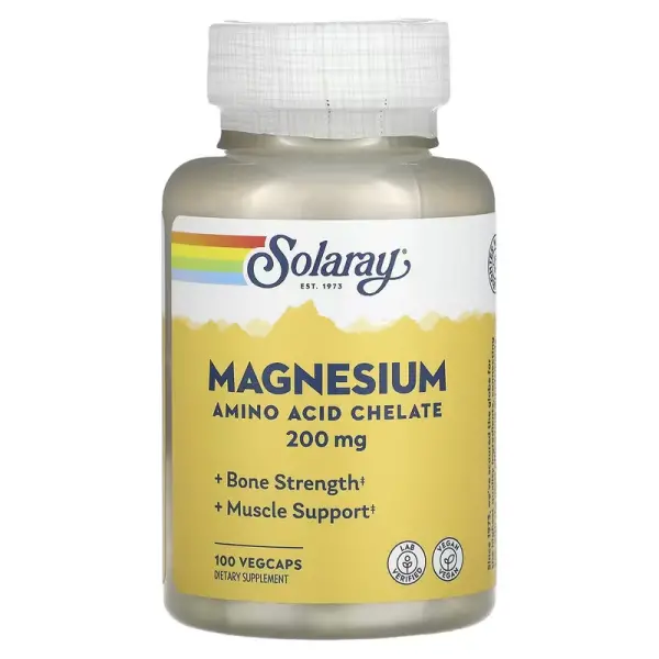 Магній, Magnesium, Solaray, 200 мг, 100 вегетаріанських капсул - Фото 1