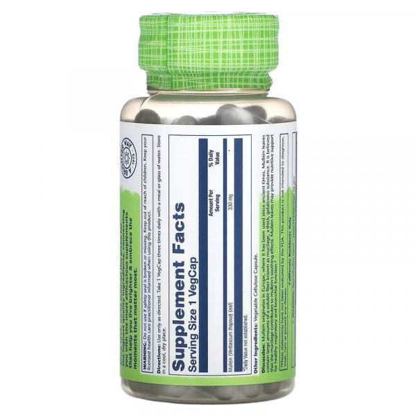 Коровяк, Mullein, Solaray, 330 мг, 100 вегетарианских капсул - Фото 2