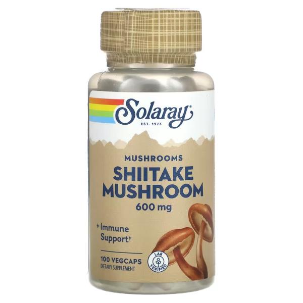 Грибы шиитаке, Mushrooms Shiitake Mushroom, Solaray, 600 мг, 100 растительных капсул - Фото 1