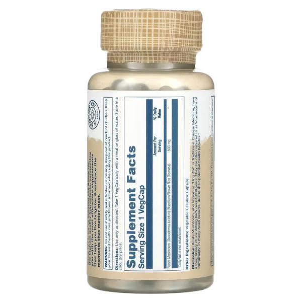 Рейши, Reishi Mushrooms, Solaray, 600 мг, 100 растительных капсул - Фото 2