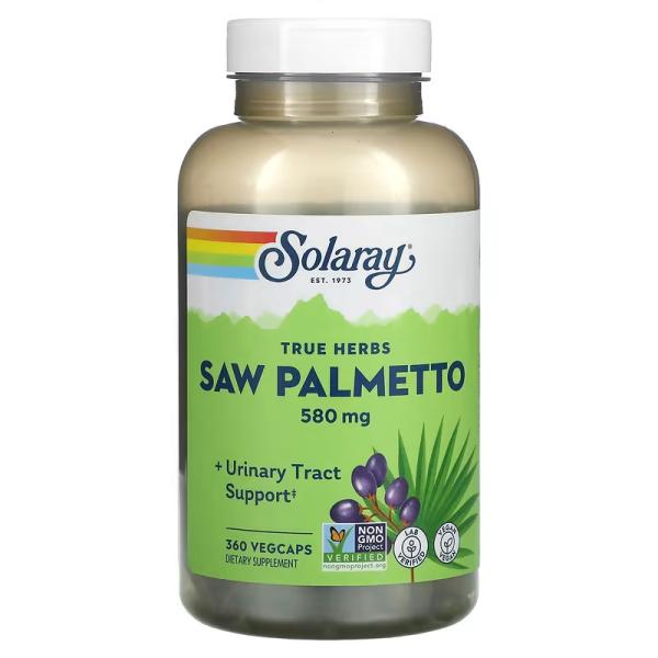 Цілісні ягоди сереної (Со Пальмето), True Herbs Saw Palmetto, Solaray, 580 мг, 360 рослинних капсул - Фото 1