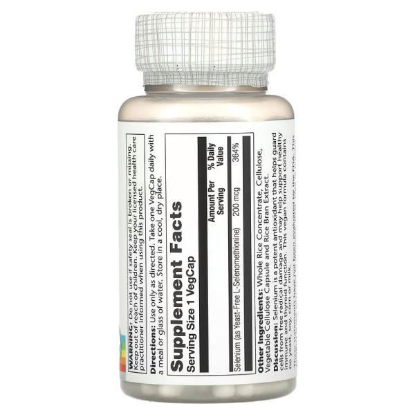 Селен, Selenium, Solaray, 200 мкг, 90 капсул  - Фото 2