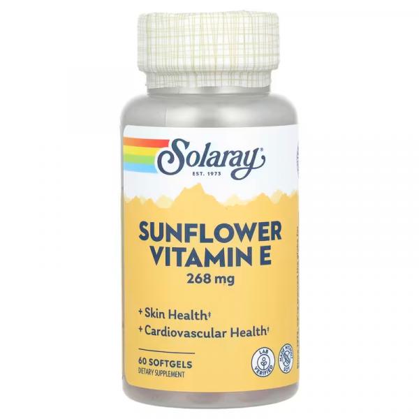 Вітамін E  з соняшнику, Sunflower Vitamin E, Solaray, 268 мг, 60 капсул - Фото 1